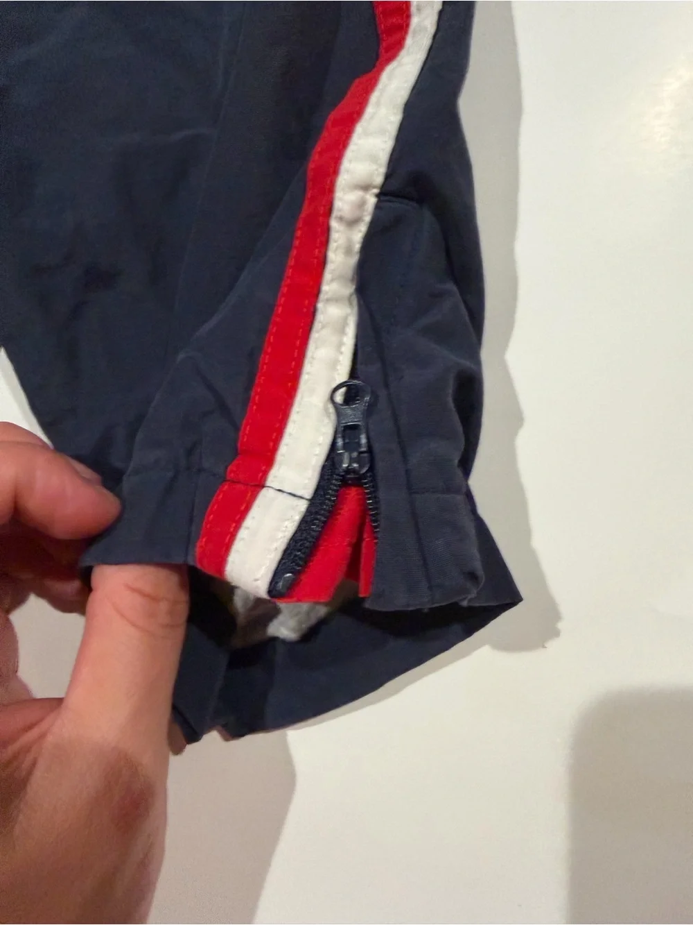 OshKosh B'gosh 6-9M Track Pants Navy Red Stripe Ankle Zip Lined Vintage 90s